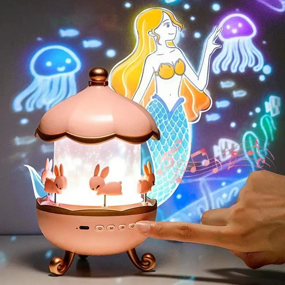 Projetor de luz noturna infantil para quarto de bebê, com rotação espacial, recarregável via USB, 12 filmes