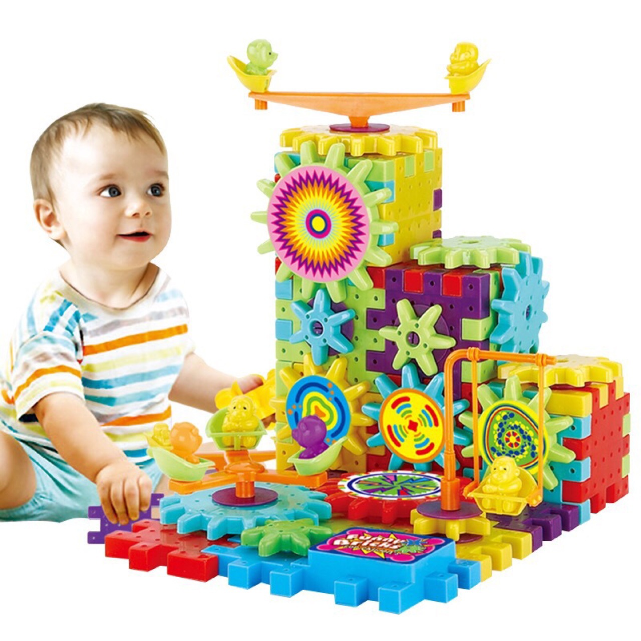 Kit de construção de modelo 3D de engrenagens elétricas com blocos de plástico - Brinquedo educativo para crianças
