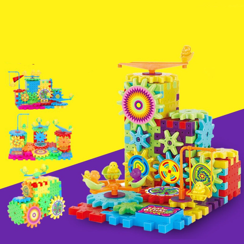 Kit de construção de modelo 3D de engrenagens elétricas com blocos de plástico - Brinquedo educativo para crianças