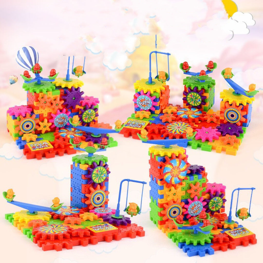 Kit de construção de modelo 3D de engrenagens elétricas com blocos de plástico - Brinquedo educativo para crianças