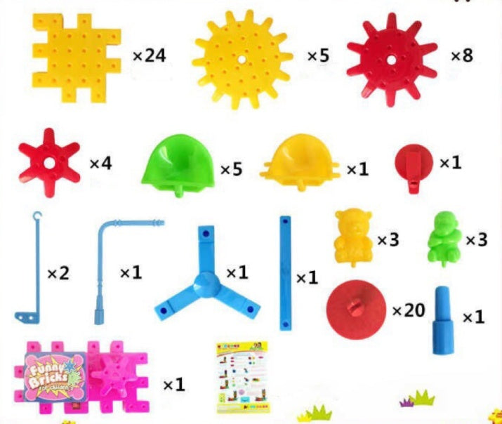 Kit de construção de modelo 3D de engrenagens elétricas com blocos de plástico - Brinquedo educativo para crianças