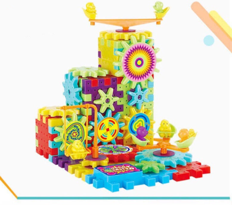 Kit de construção de modelo 3D de engrenagens elétricas com blocos de plástico - Brinquedo educativo para crianças