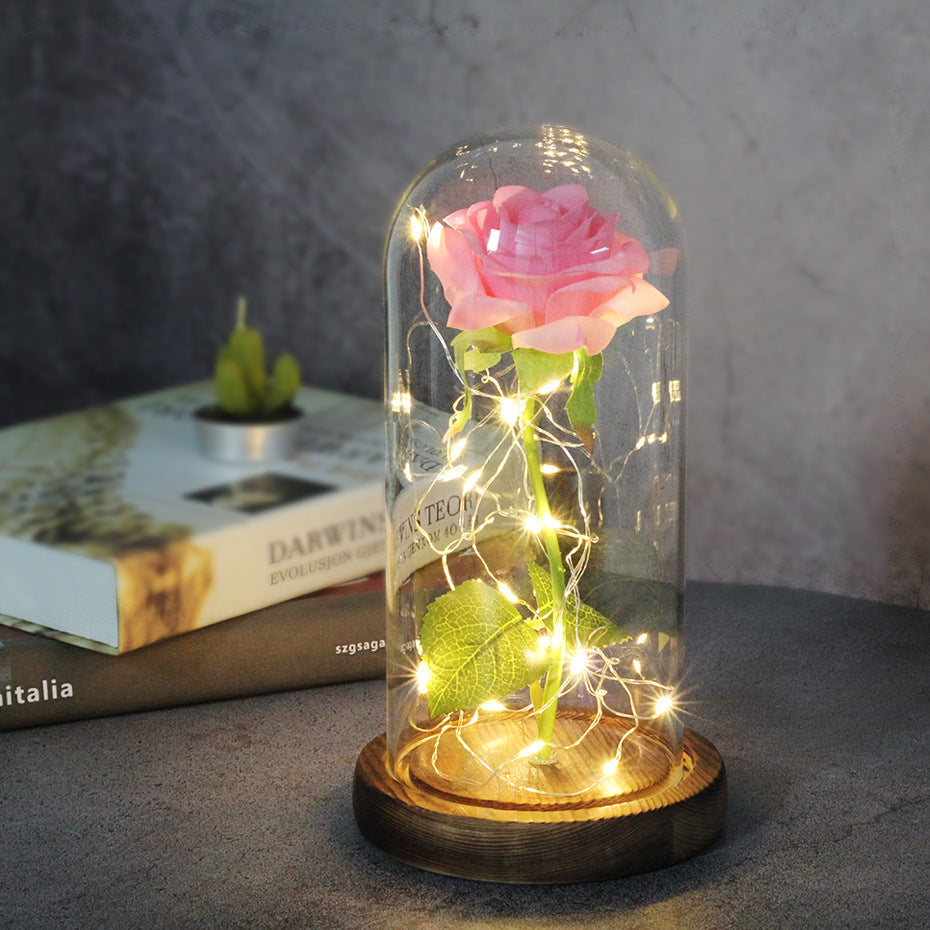 Rosa Imortal com Cúpula de Vidro e LED — Presente Romântico Inesquecível