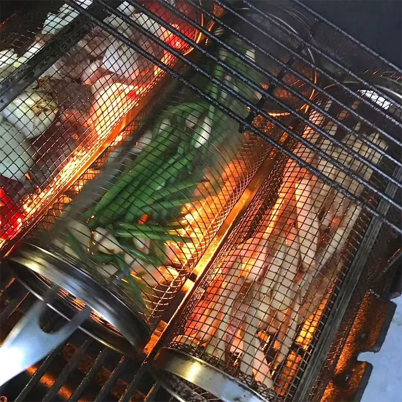 Cesto de grelhar com rodinhas, em metal, para churrasco, portátil, para camping e atividades ao ar livre. Utensílios de cozinha.