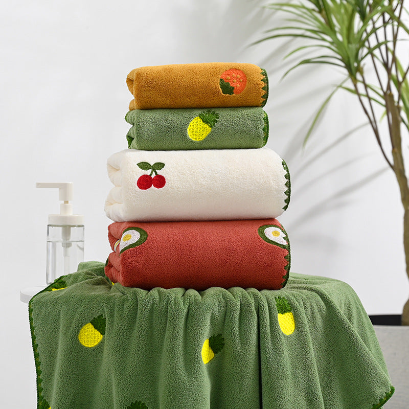Conjunto de Toalhas de Banho Toque da Vovó — Fleece Coral com Detalhes Bordados