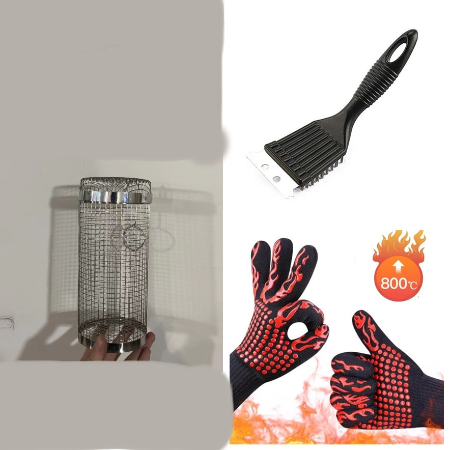 Cesto de grelhar com rodinhas, em metal, para churrasco, portátil, para camping e atividades ao ar livre. Utensílios de cozinha.