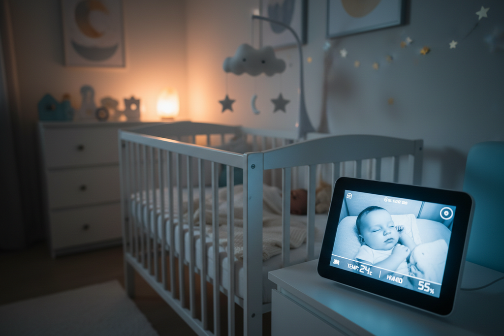 Bebê dormindo com visão noturna