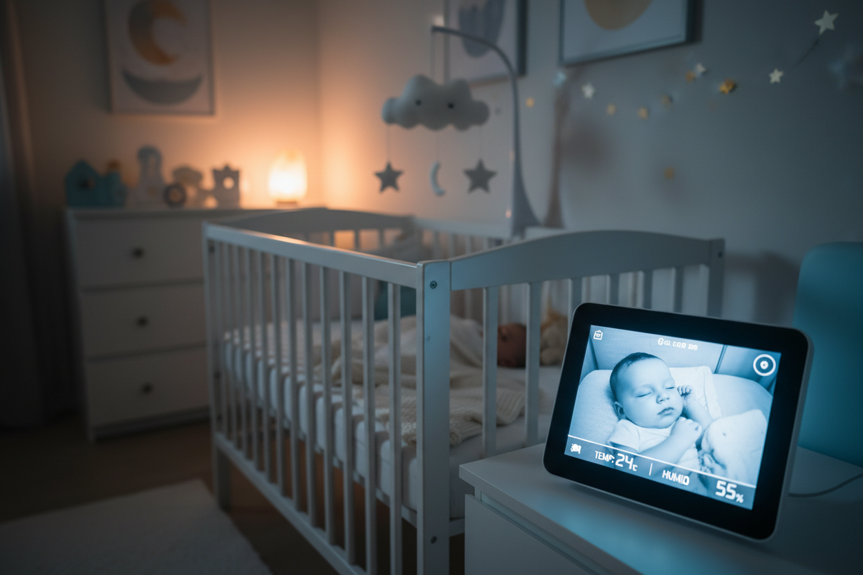 Bebê dormindo com visão noturna