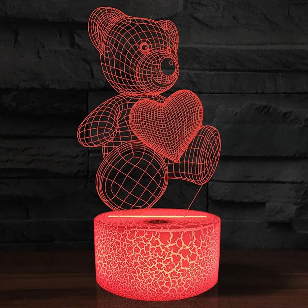 Luminária 3D LED Ursinho de Pelúcia — 16 Cores + Controle Remoto