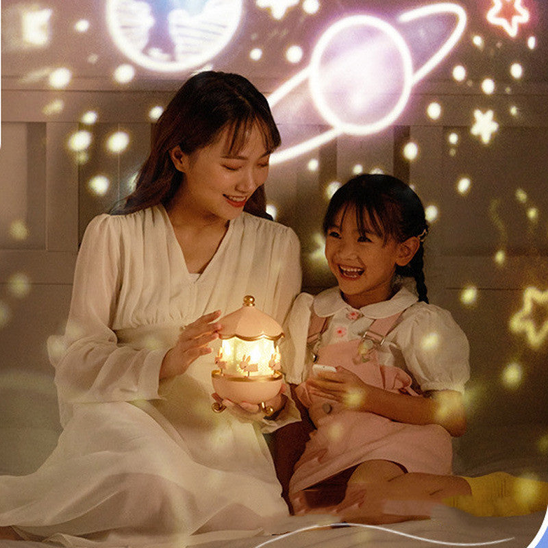 Projetor de luz noturna infantil para quarto de bebê, com rotação espacial, recarregável via USB, 12 filmes
