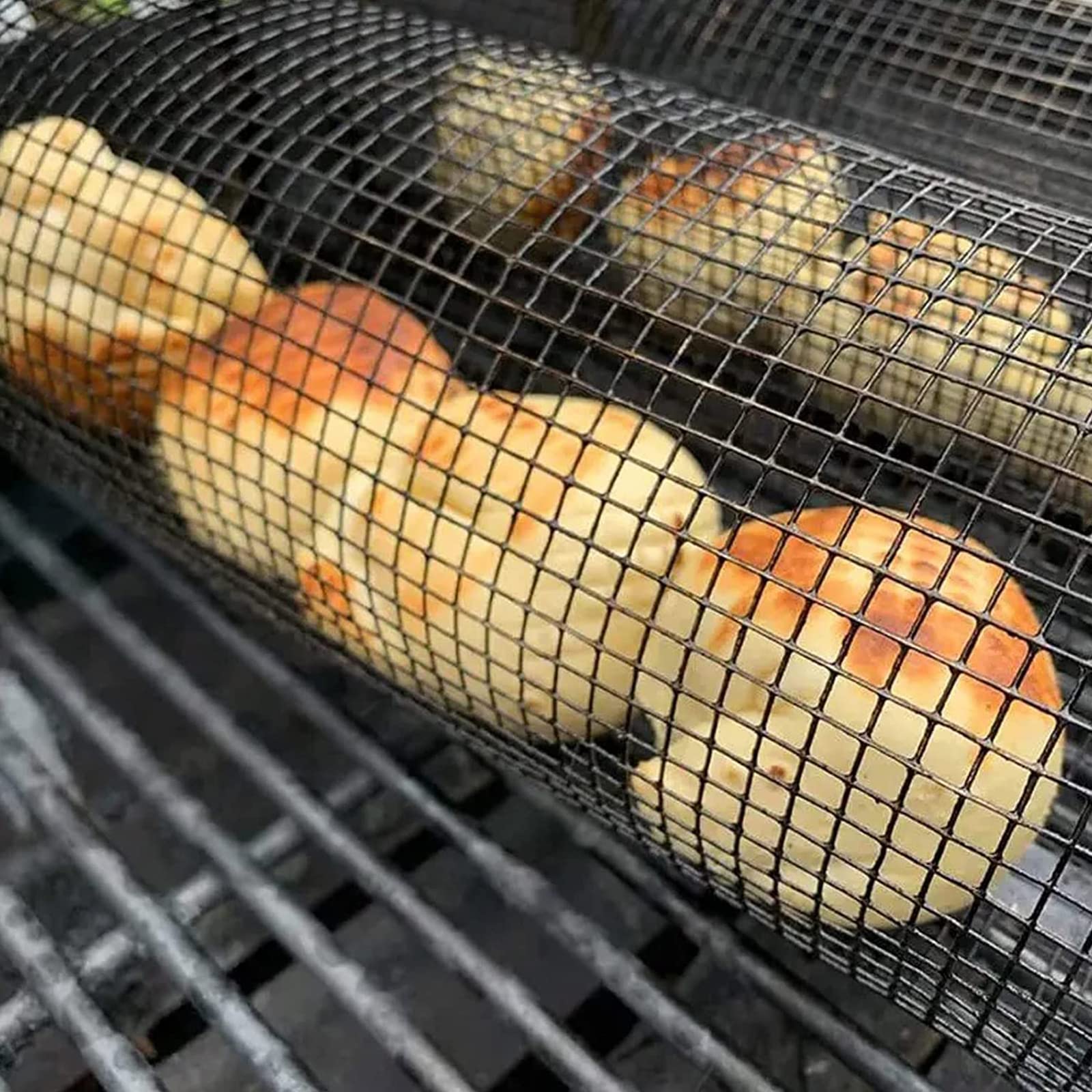 Cesto de grelhar com rodinhas, em metal, para churrasco, portátil, para camping e atividades ao ar livre. Utensílios de cozinha.